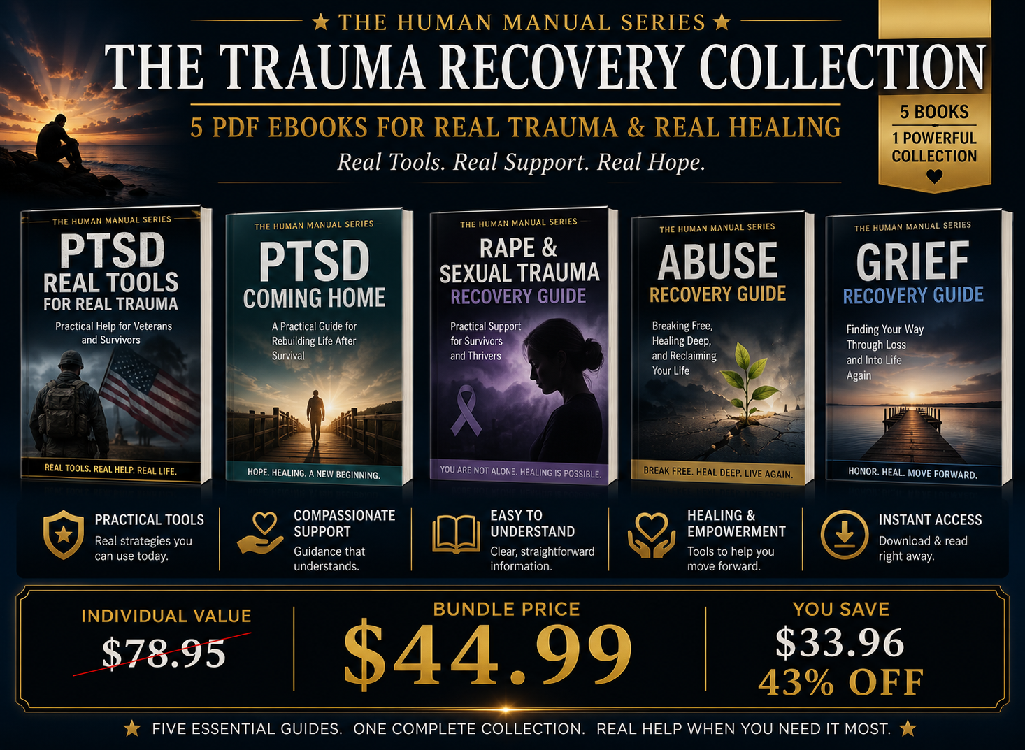 The Trauma Recovery Collection: 5 PDF eBooks for PTSD, Abuse, Sexual Trauma & Grief