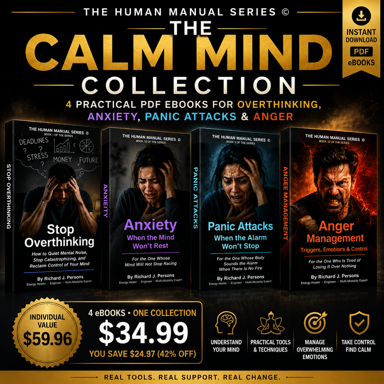 The Calm Mind Collection: 4 PDF eBooks for Overthinking, Anxiety, Panic Attacks & Anger